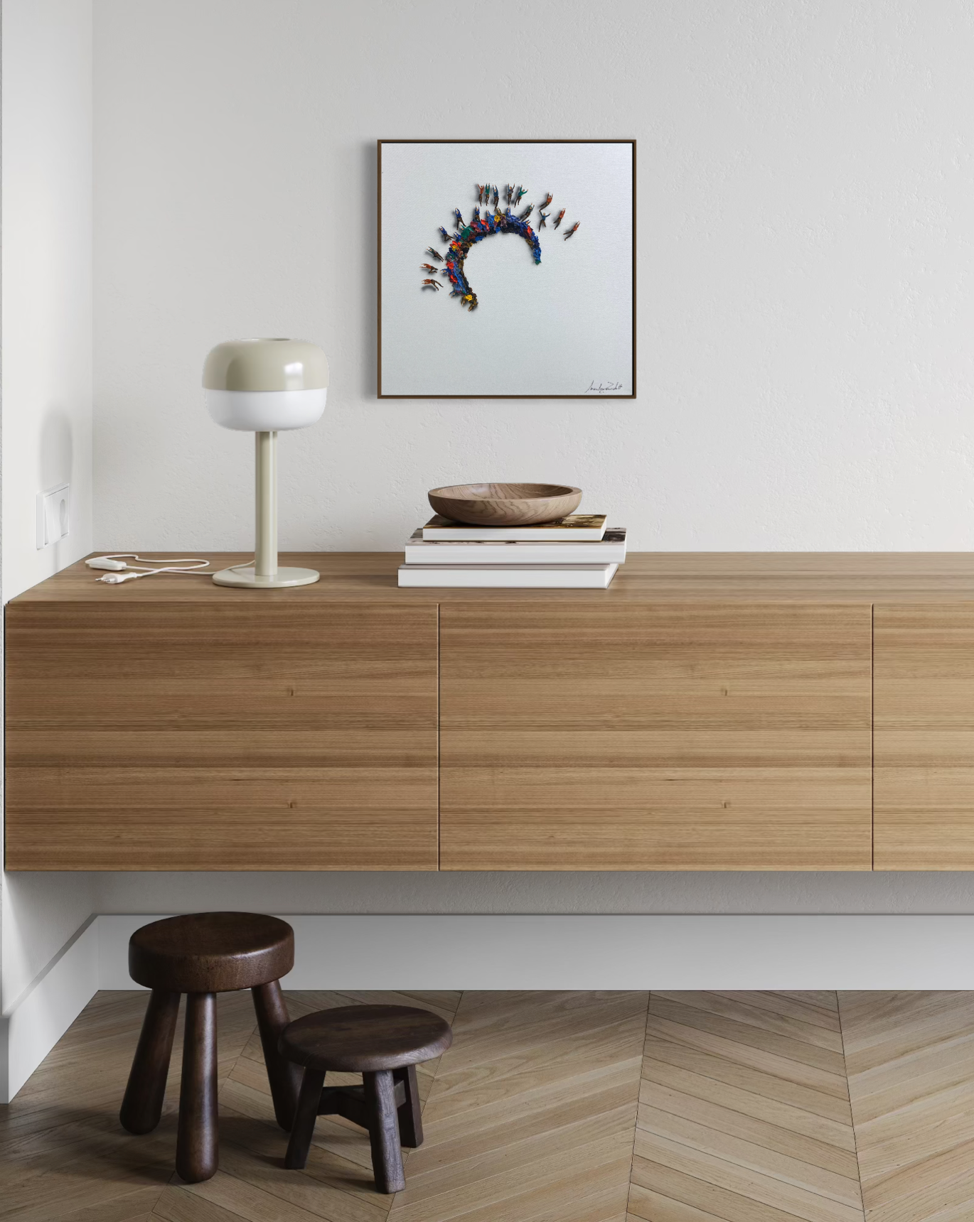 Obra de arte minimalista: racimos de corazones