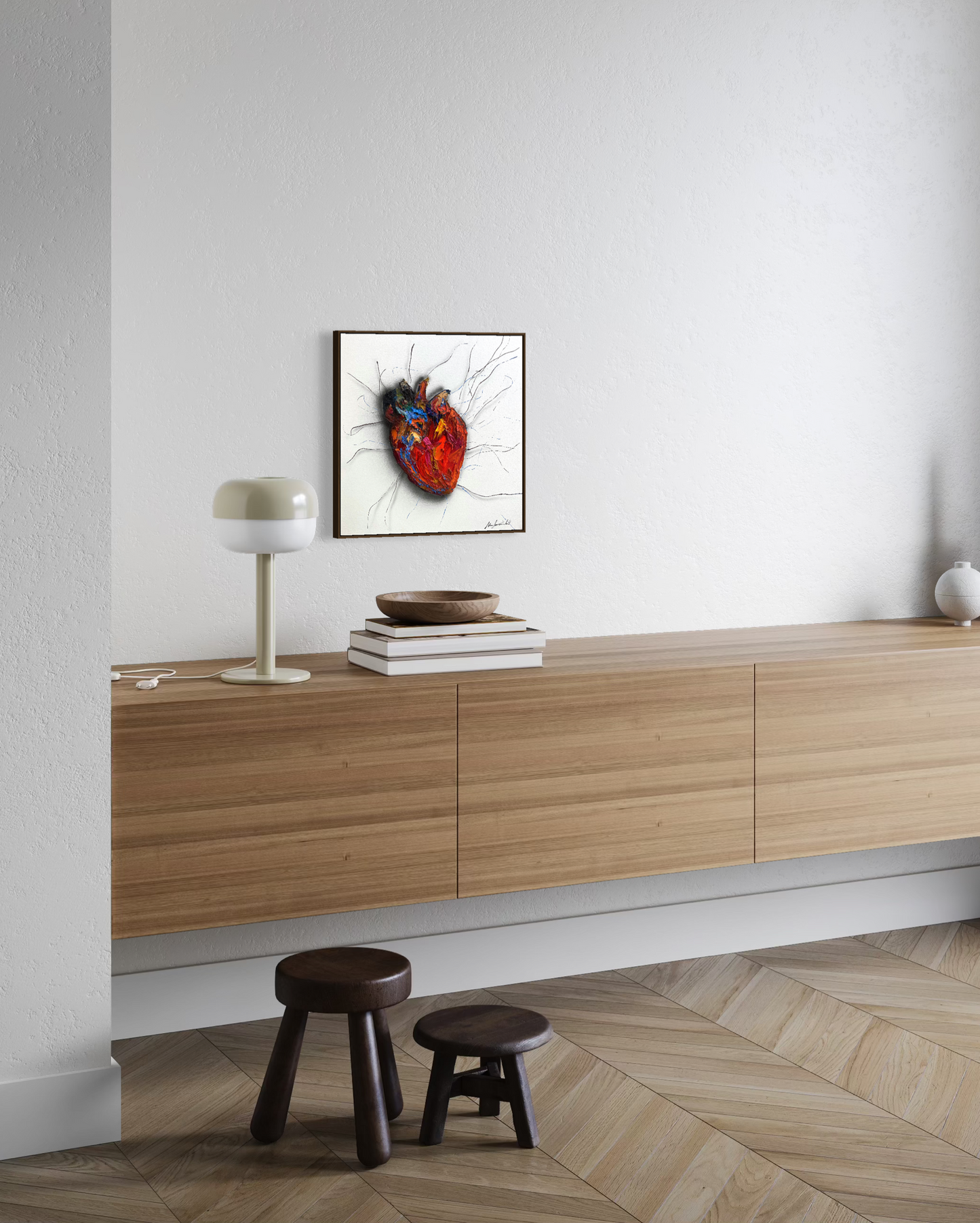 Obra de arte minimalista: racimos de corazones