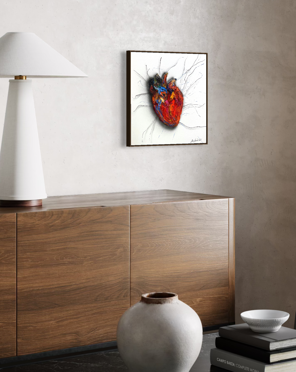 Obra de arte minimalista: racimos de corazones