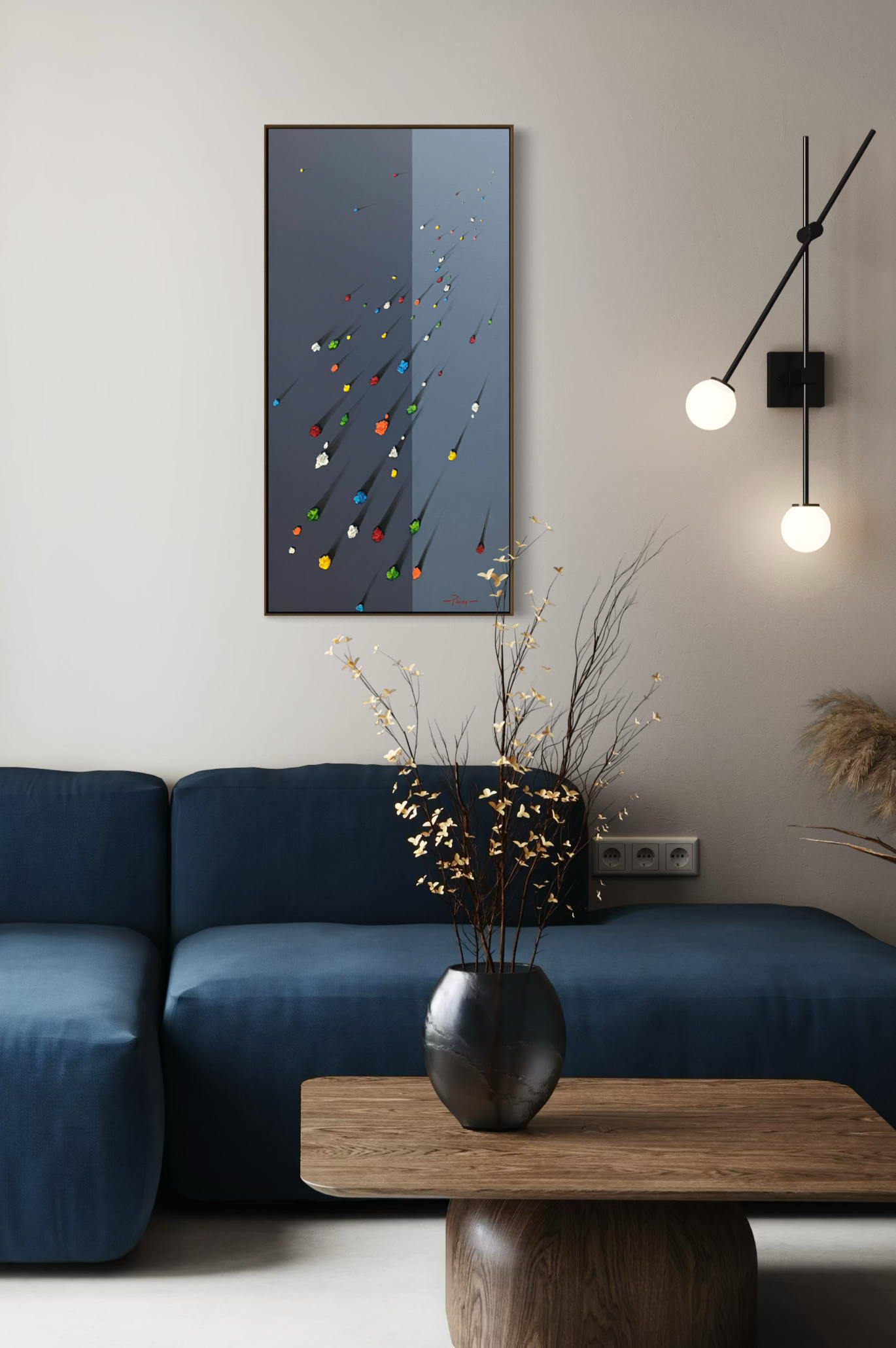 Obra de Arte Minimalista - Meteoritos - Azul Escuro