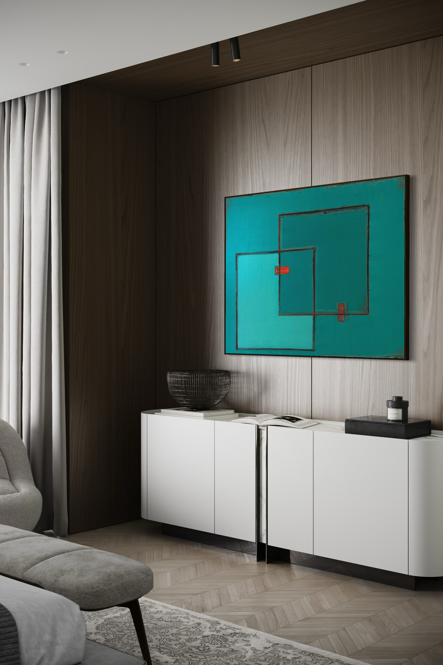 Obra de Arte Abstrata - Teal Shapes