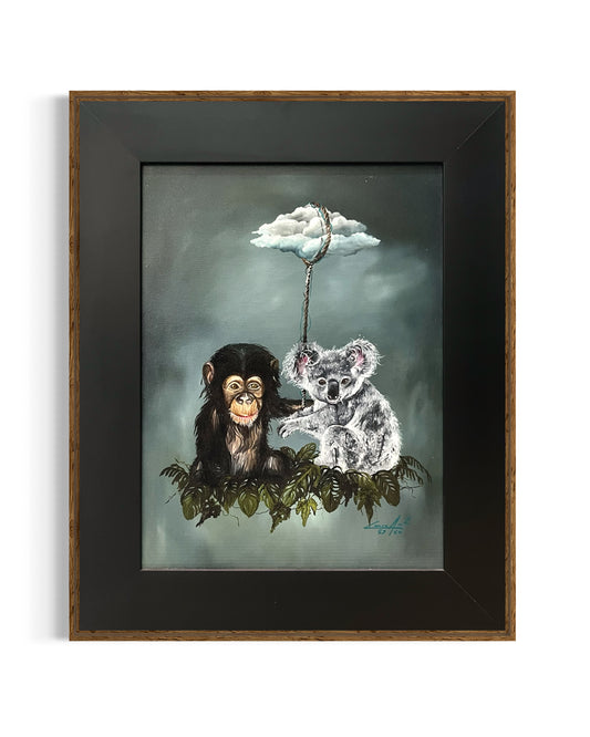 Obra De Arte Surrealista - Série Amigos - Macaco & Panda